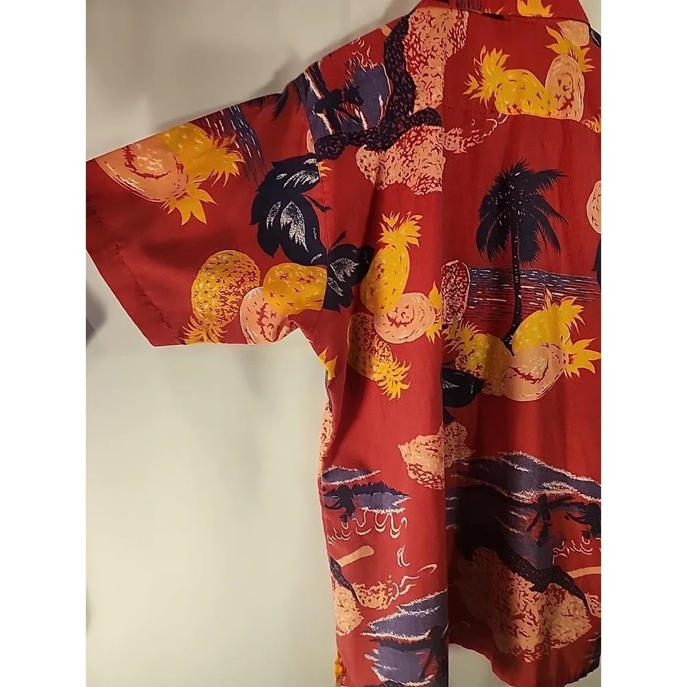 Repage Hawaiian Shirt Red Pineapple‎ Palm Tree Aloha Mens Large Vintage 80s READ